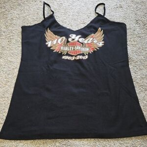 Harley-Davidson Black Camisole with Gold & Red 110 Years Graphic